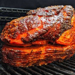 Ham in smoker with glaze