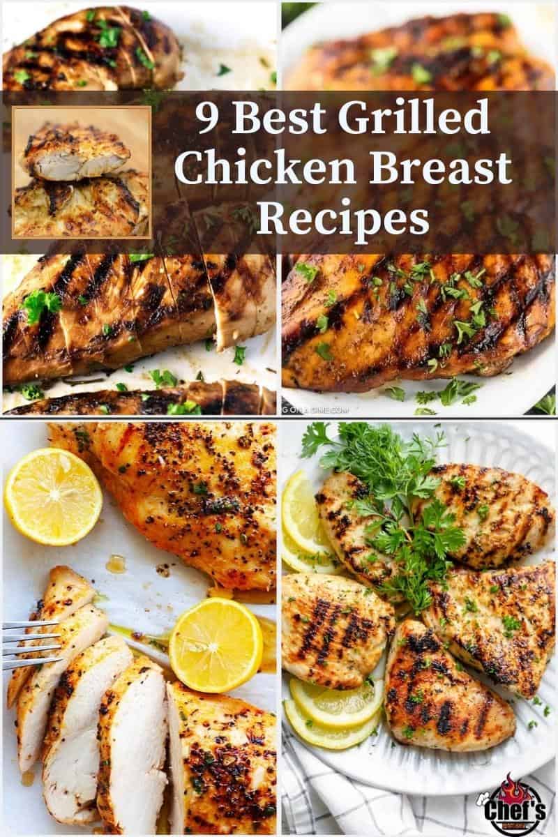 Four different grilled chicken breasts