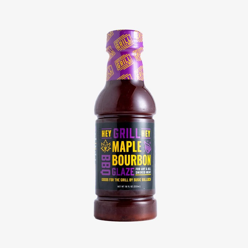 Bottle of maple bourbon BBQ glaze