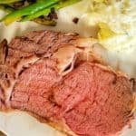 Sliced prime rib on plate