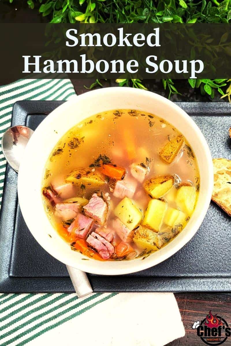 Smoked Hambone soup in white bowl