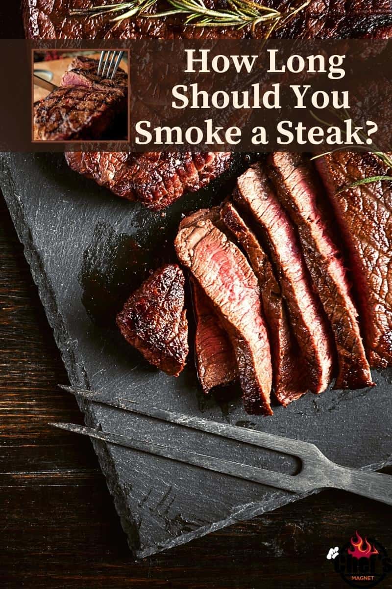 Sliced smoked steak on board