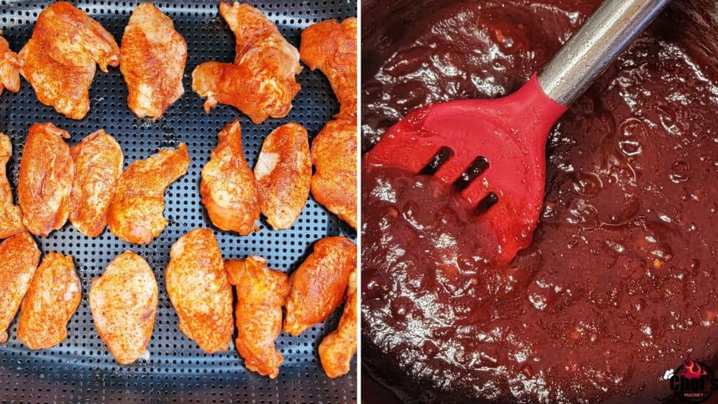 Chicken Wings with cherry rub and a pot of glaze