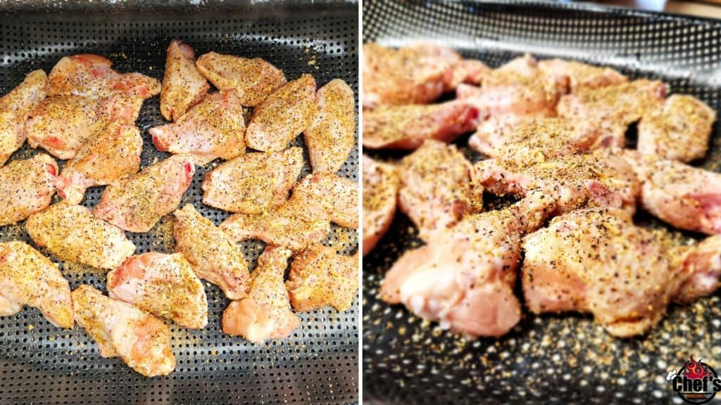 Chicken wings seasoned with lemon pepper before smoked 