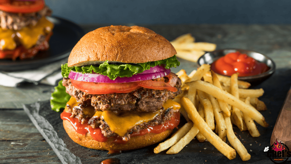 Smoked burger and fries 